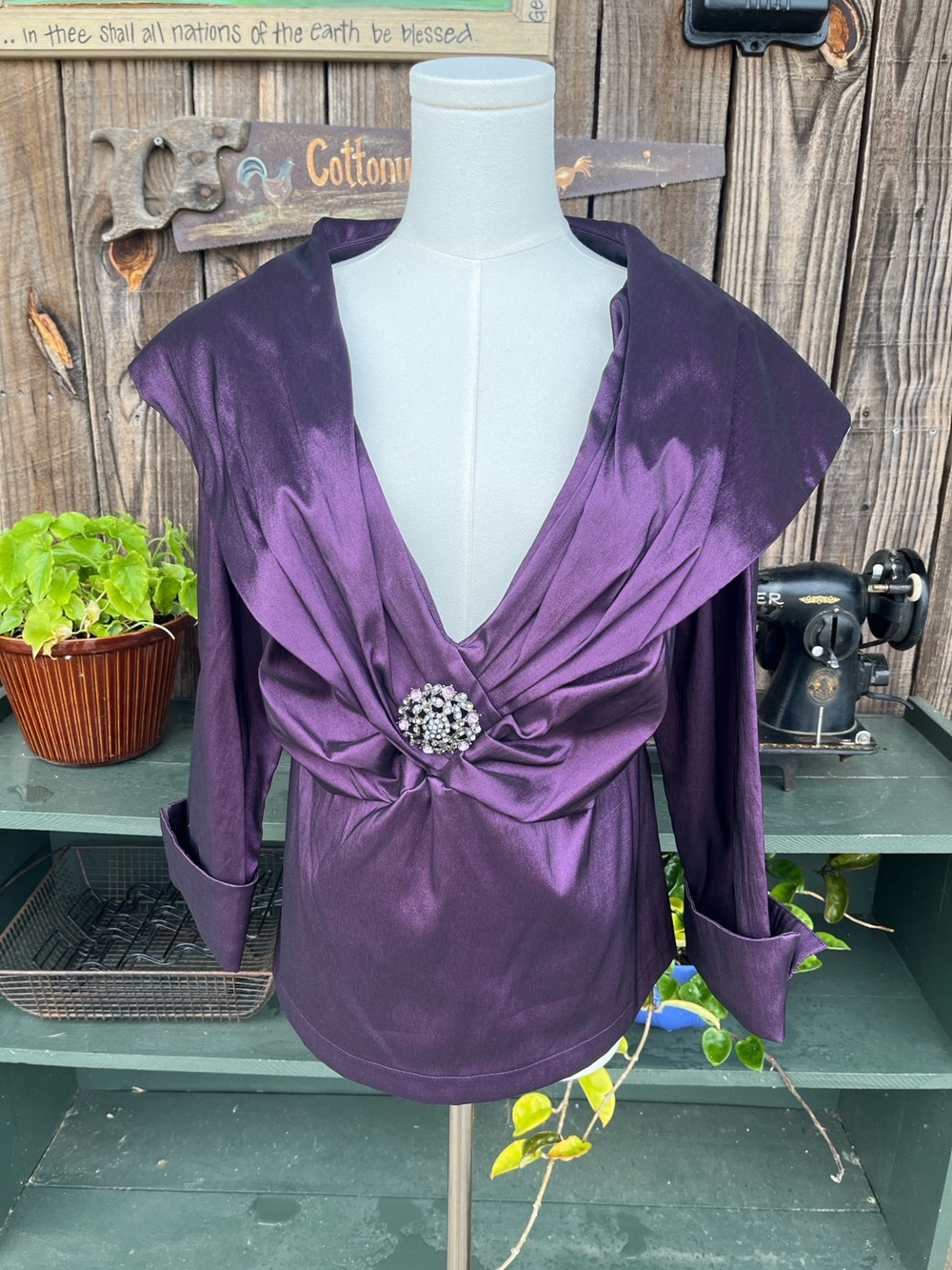 R & M Richards size 14 purple iridescent top with embellished accent formal